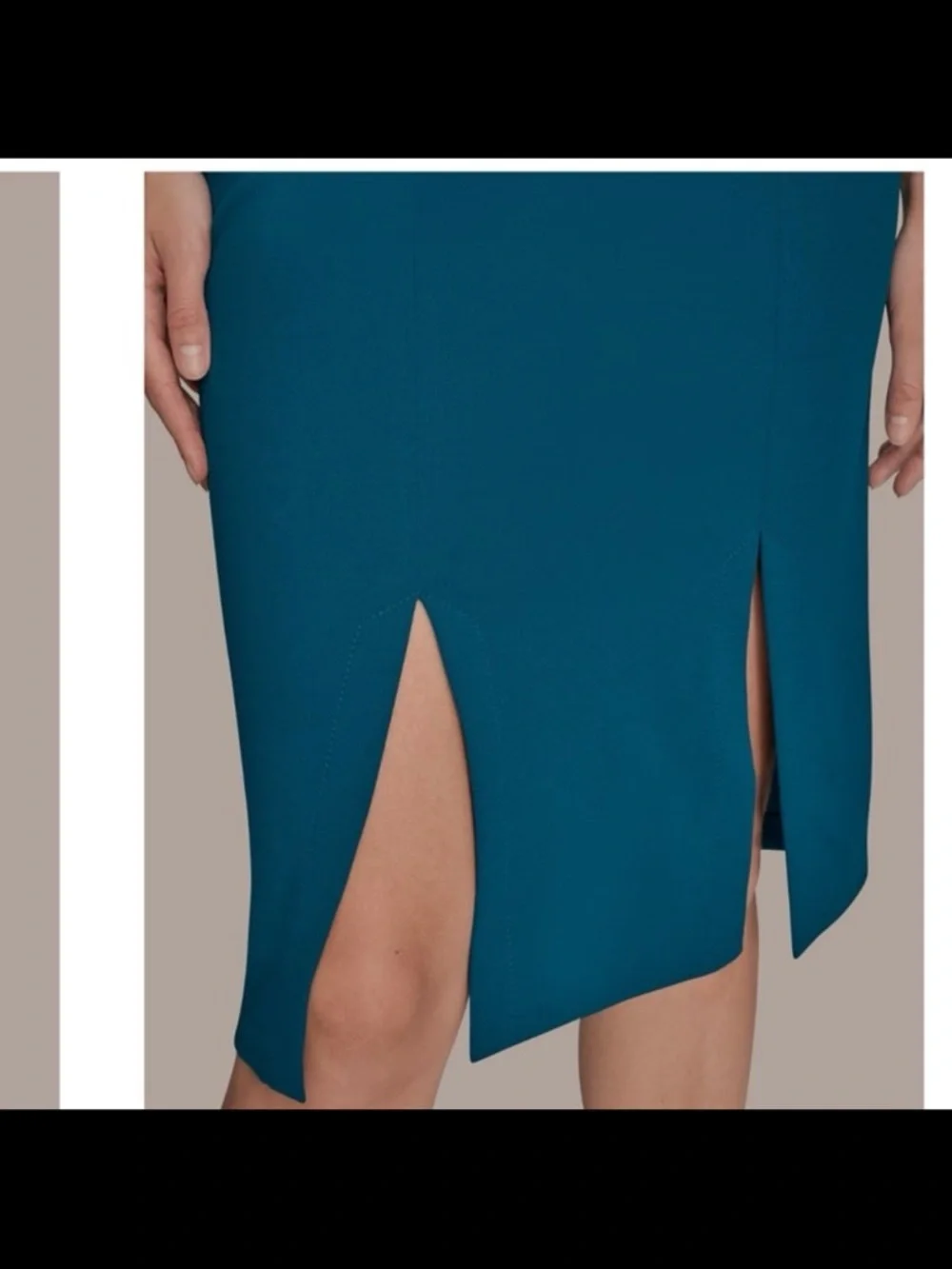 Donna Karan Teal V-Neck Midi Sheath Dress with Front Slits